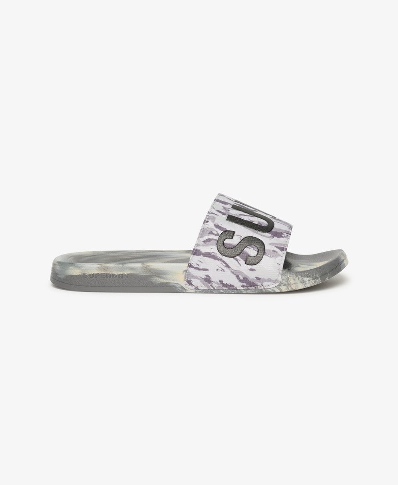 veganistische camouflage badslippers in ijsgrijs tijgercamouflage