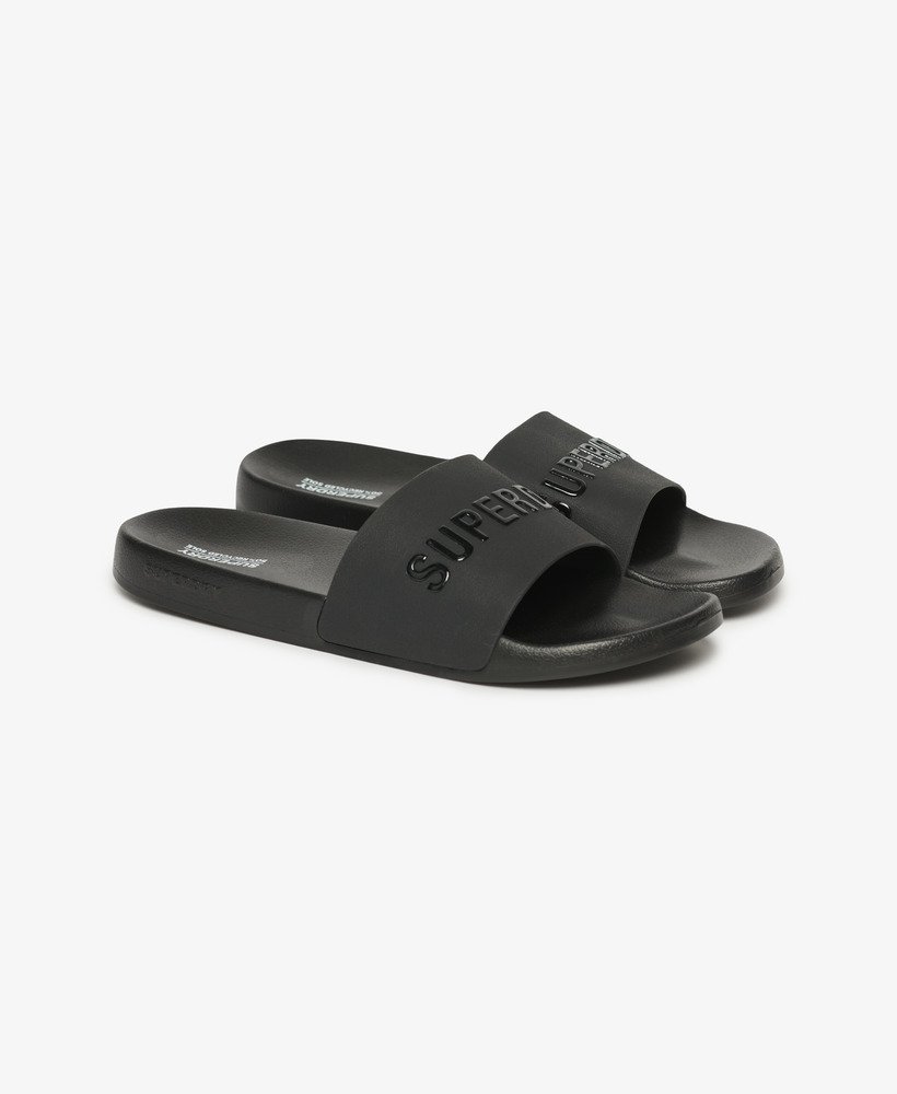 veganistische zwembadslippers met logo in zwartzwart.