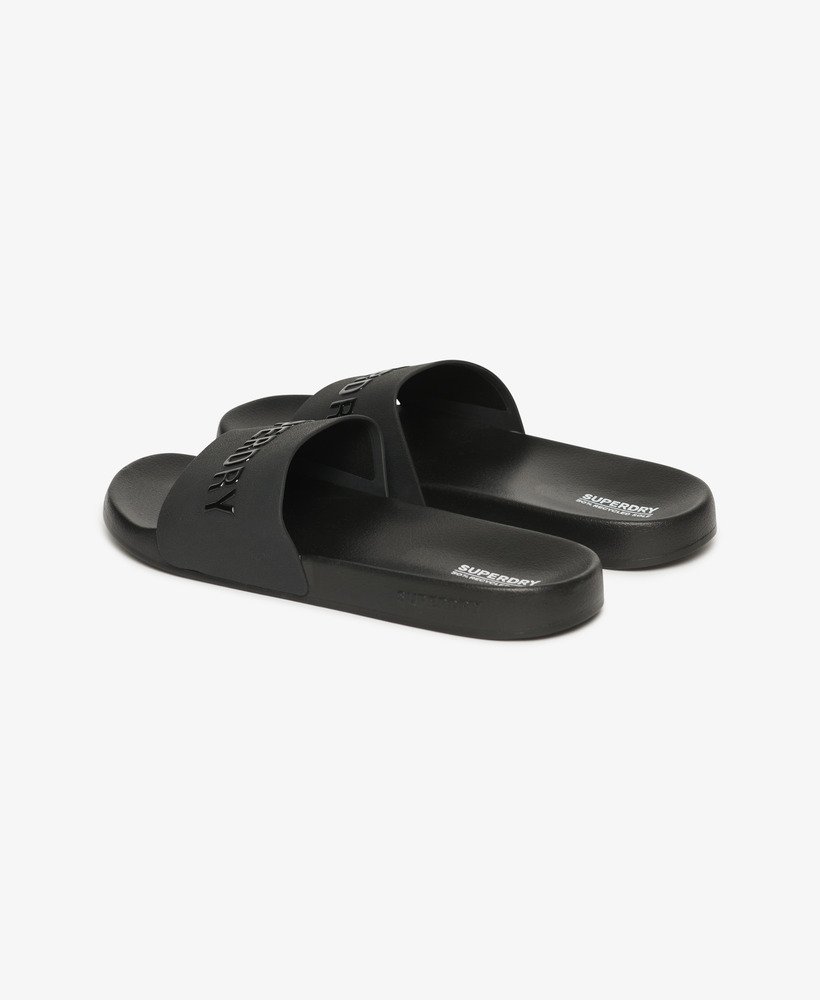 veganistische zwembadslippers met logo in zwartzwart.