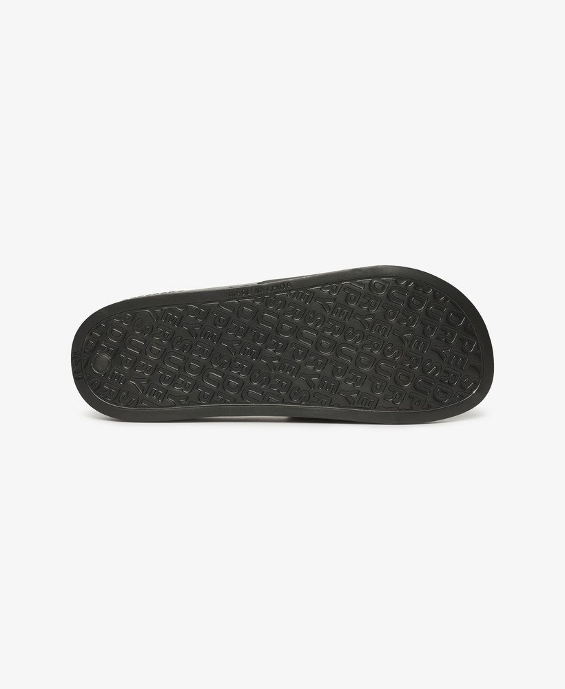 veganistische zwembadslippers met logo in zwartzwart.