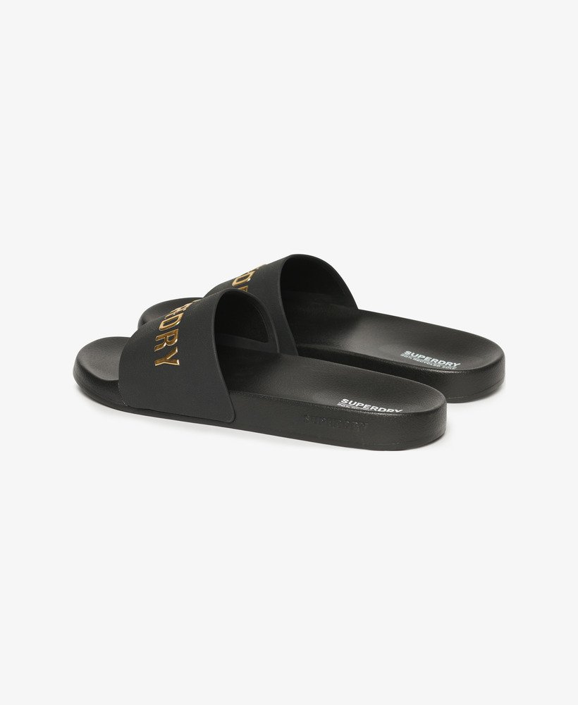 veganistische badslippers met logo in zwartmetallic goud