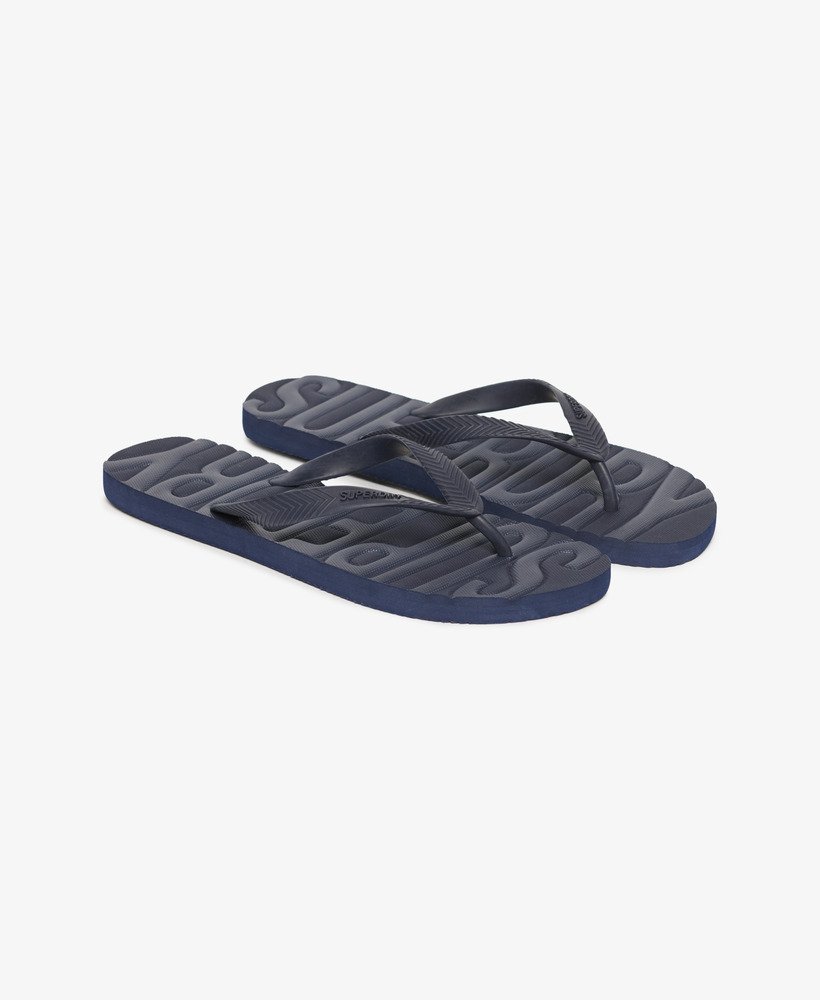 vintage veganistische teenslippers in een rijke marineblauwe tint.