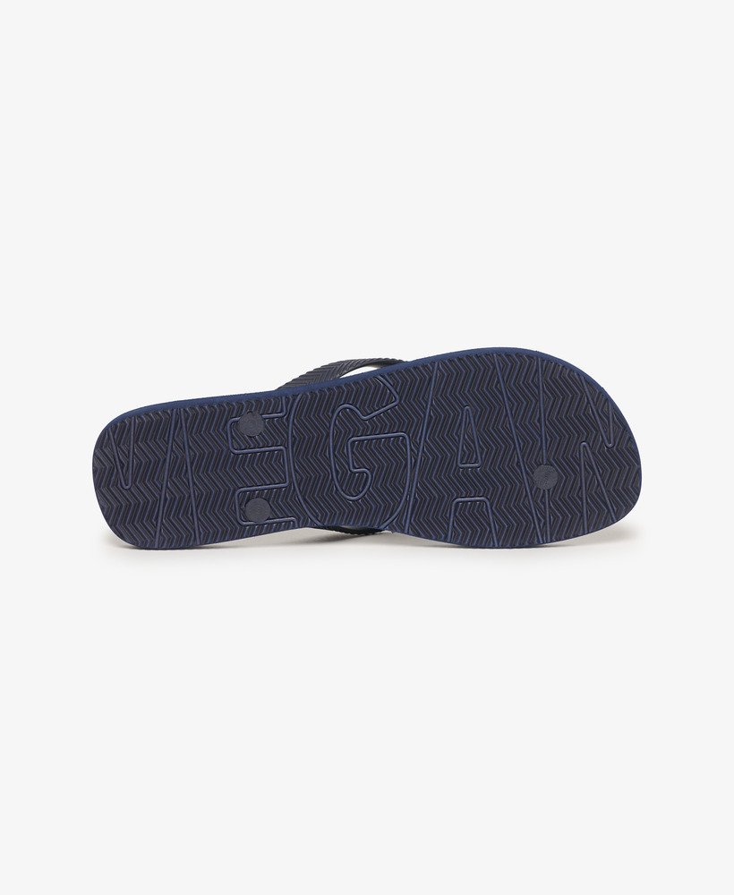 vintage veganistische teenslippers in een rijke marineblauwe tint.