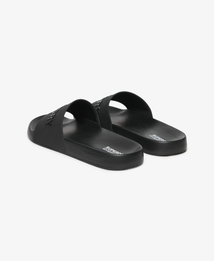 veganistische zwembadslippers met logo in zwartzwart.