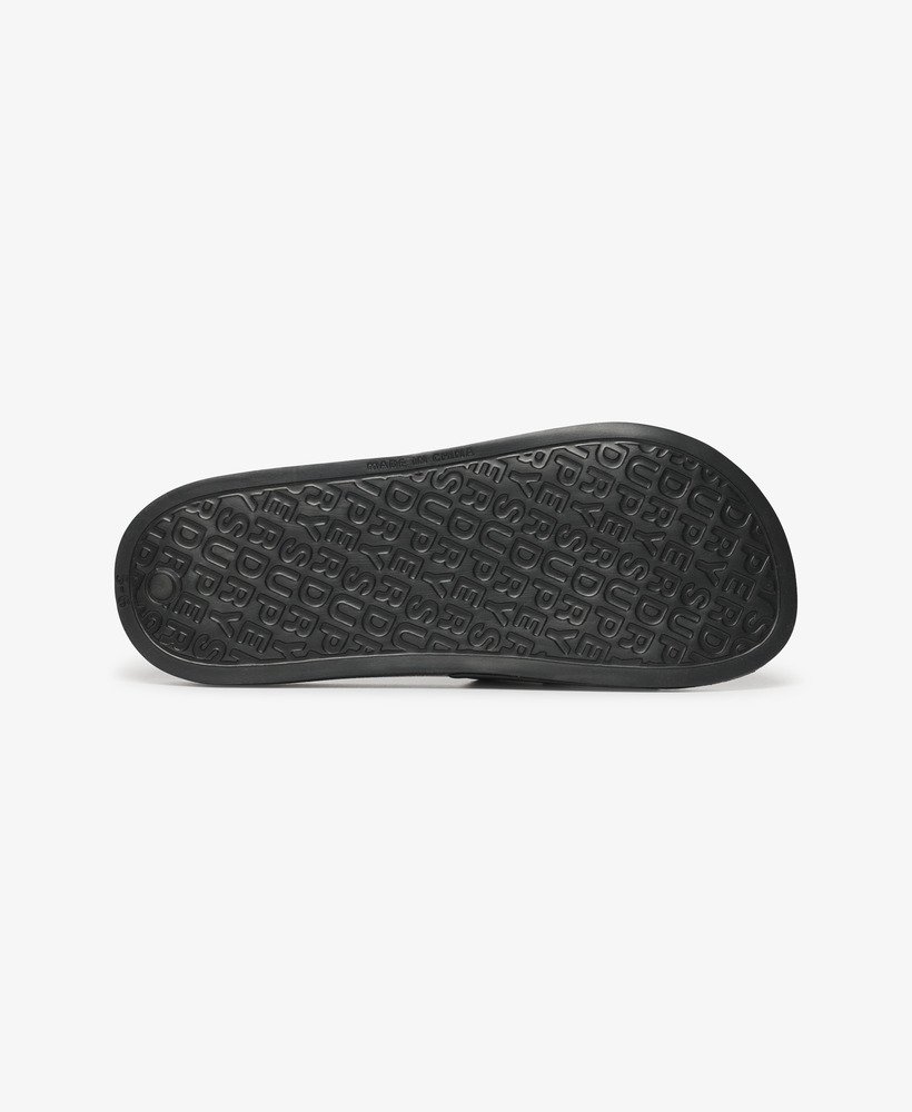 veganistische zwembadslippers met logo in zwartzwart.