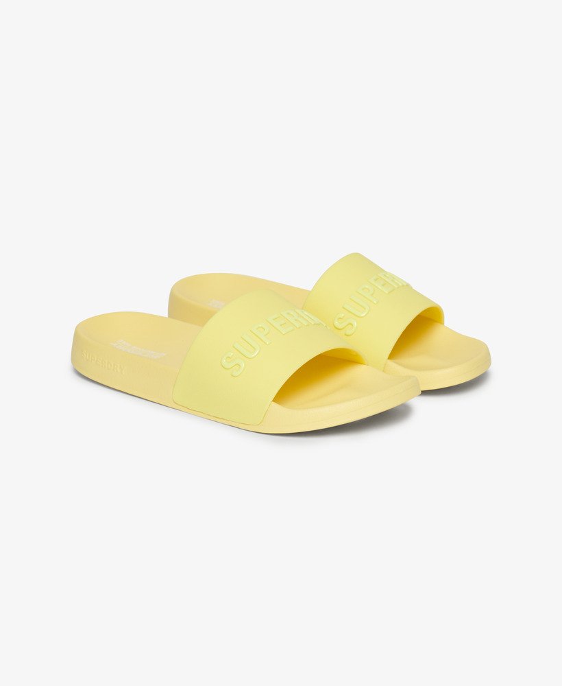 veganistische zwembadslippers met logo in zonnig limoengroen