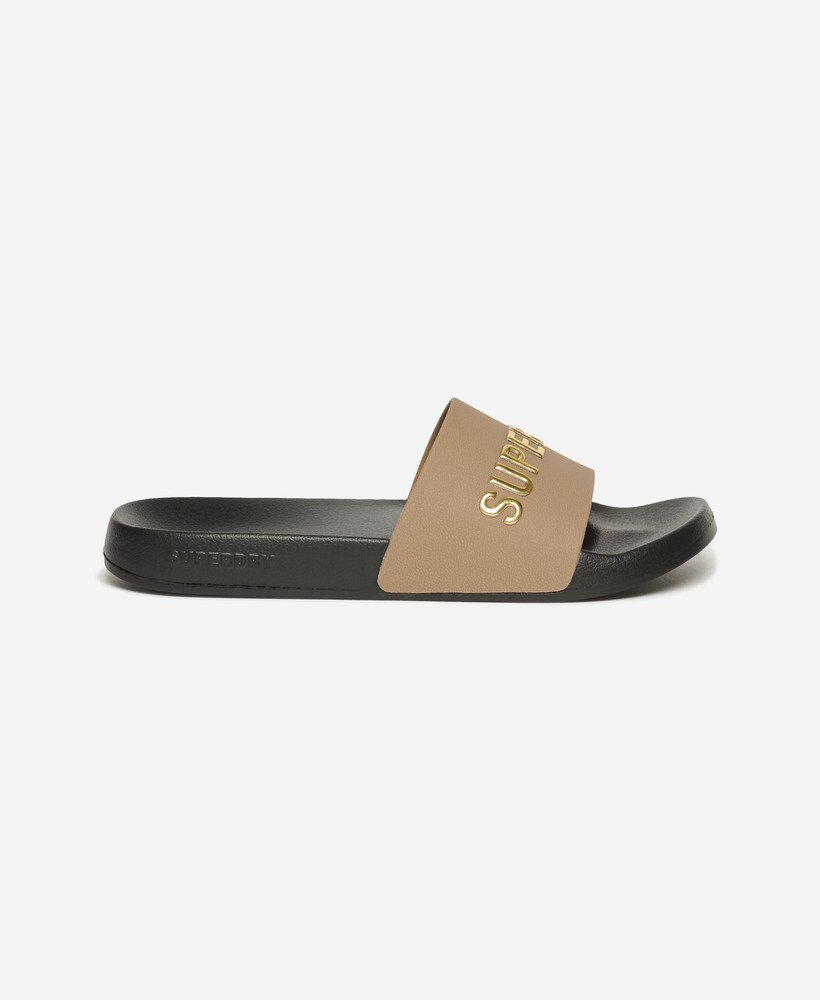 veganistische badslippers met logo in zwartfossilbruinmetallic goud