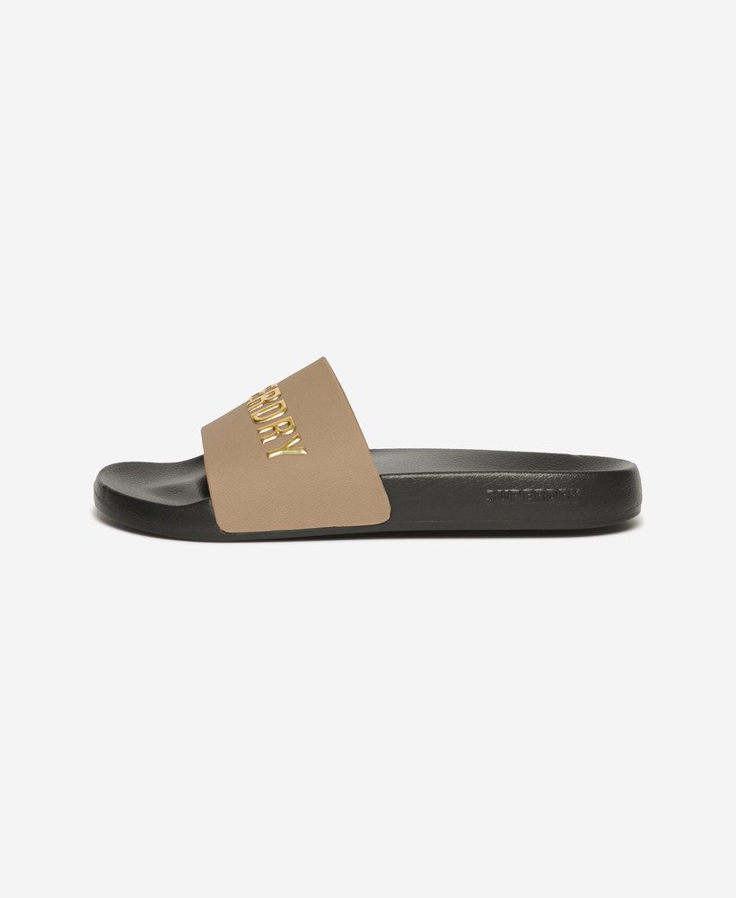 veganistische badslippers met logo in zwartfossilbruinmetallic goud