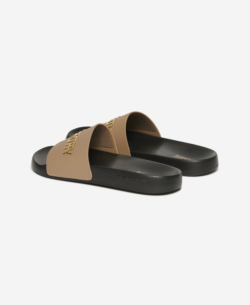 veganistische badslippers met logo in zwartfossilbruinmetallic goud