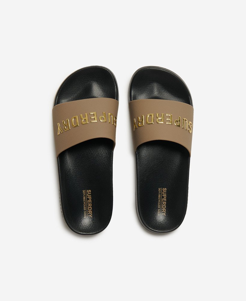 veganistische badslippers met logo in zwartfossilbruinmetallic goud