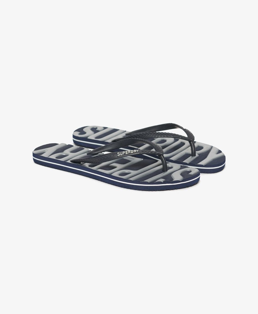 vintage veganistische teenslippers in marineblauwzilver.