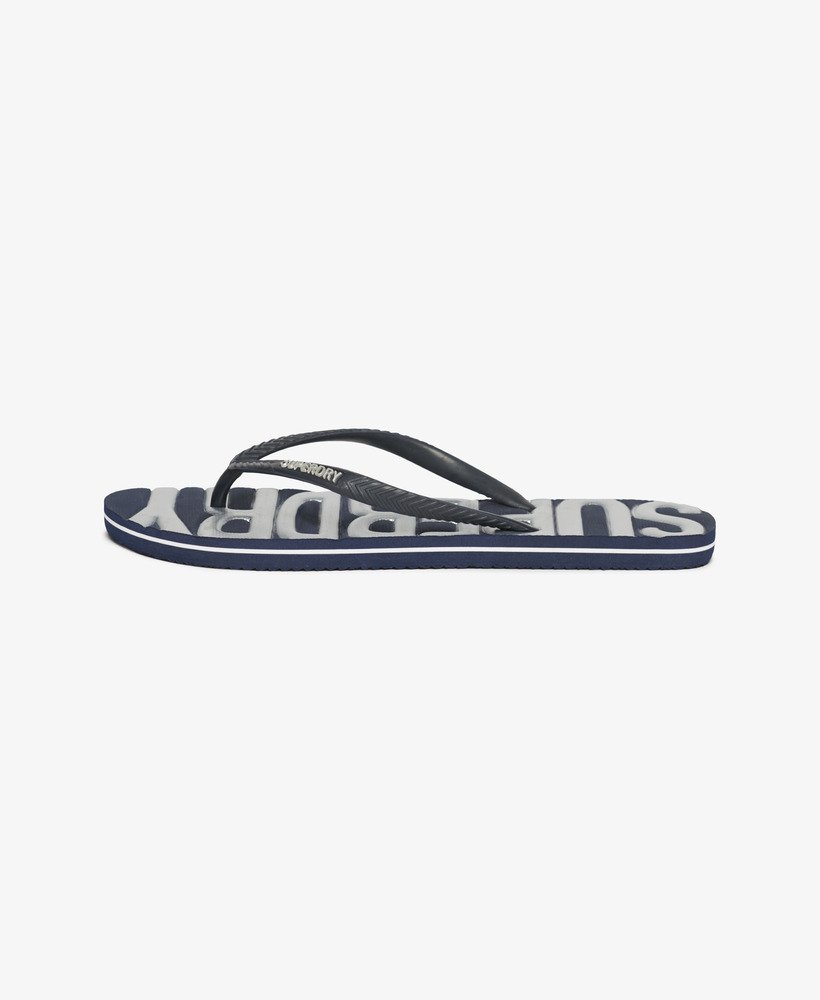 vintage veganistische teenslippers in marineblauwzilver.