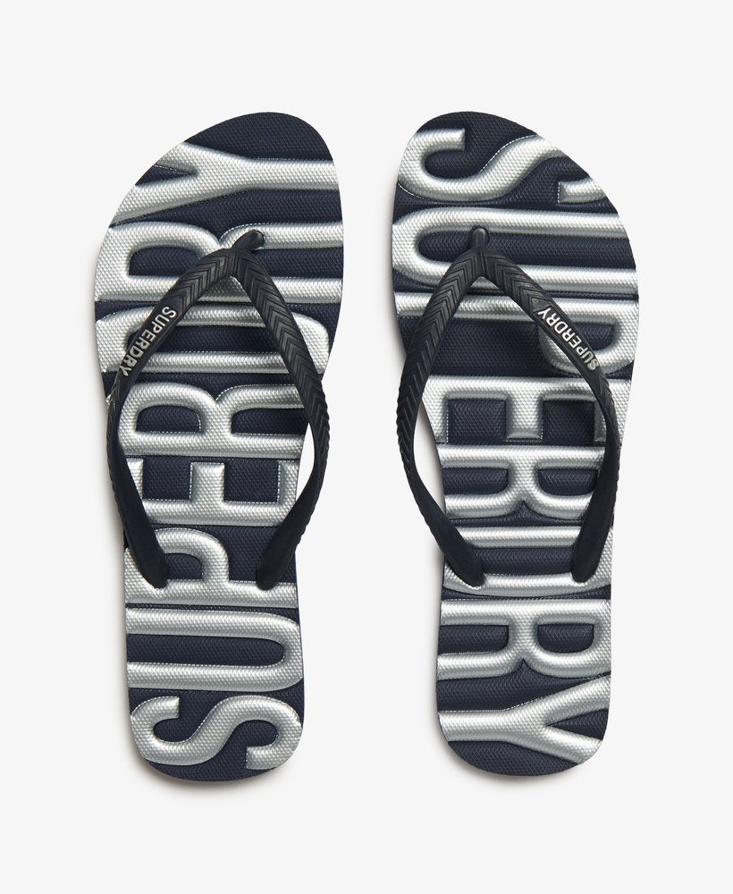 vintage veganistische teenslippers in marineblauwzilver.