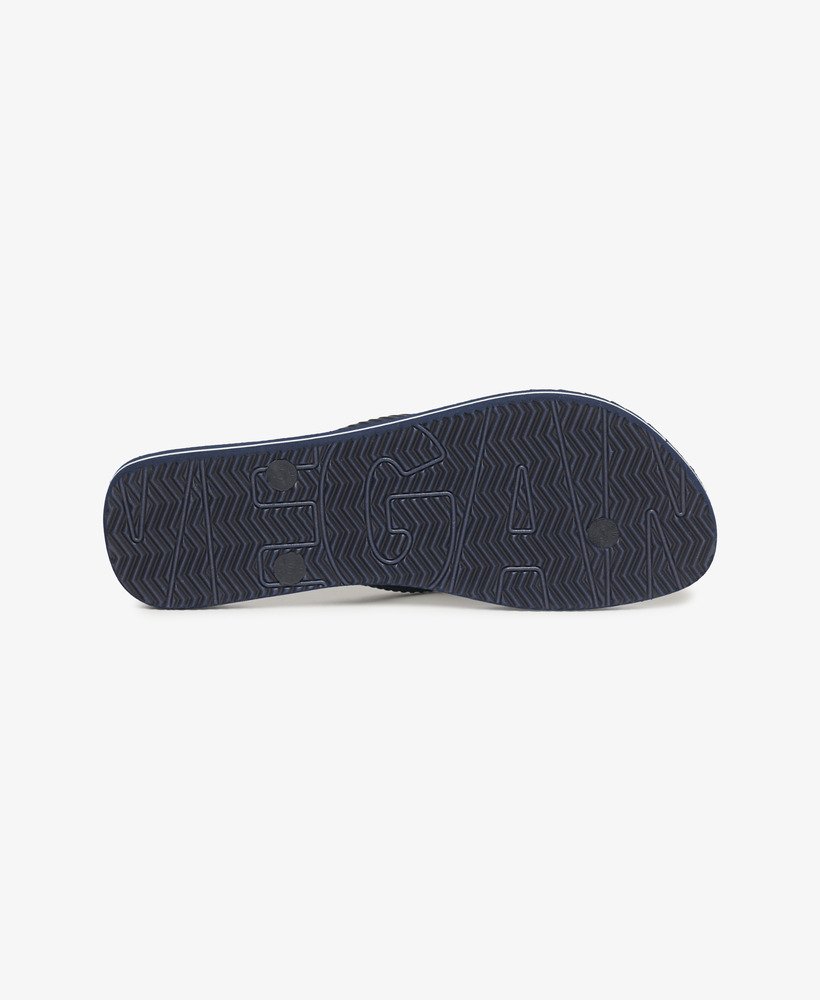 vintage veganistische teenslippers in marineblauwzilver.