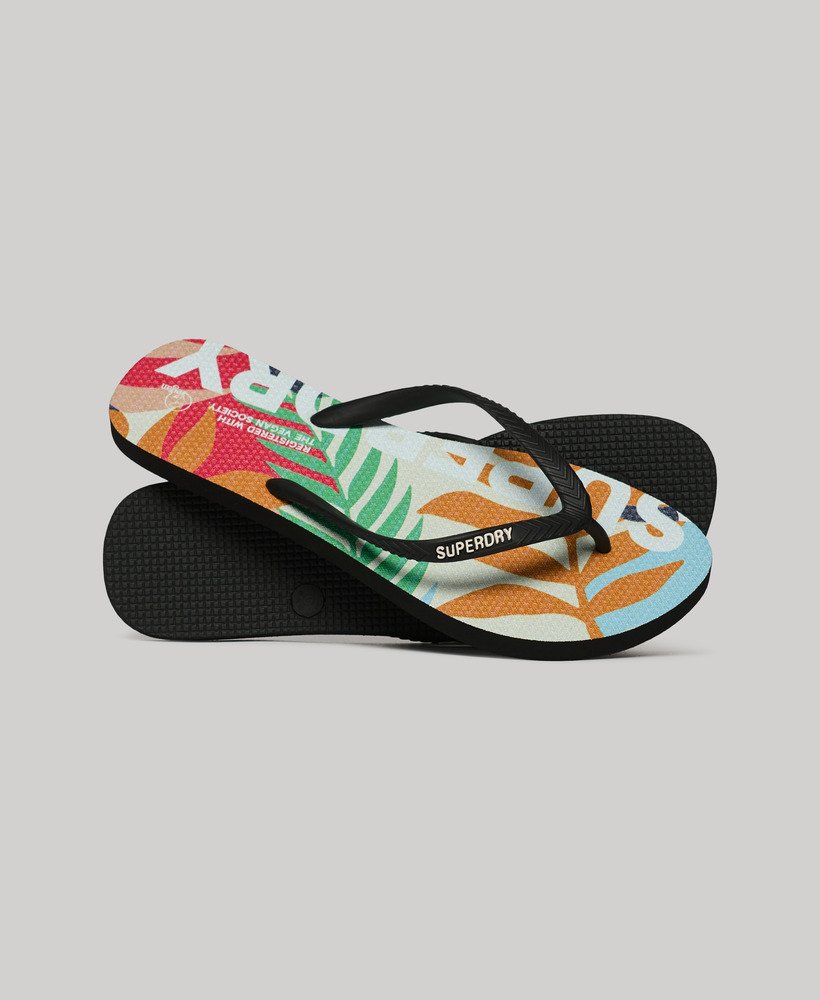 veganistische teenslippers met logo in jungle stencil peach-print.