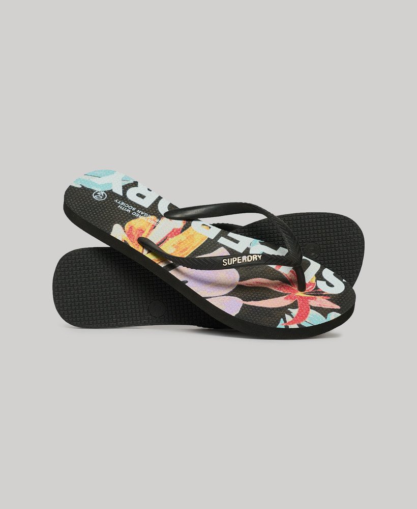 veganistische teenslippers met logo in orange tropic aop