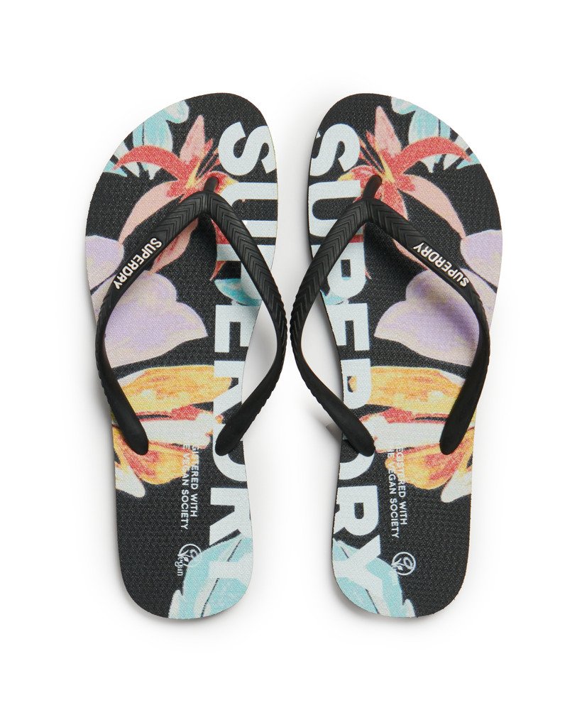 veganistische teenslippers met logo in orange tropic aop