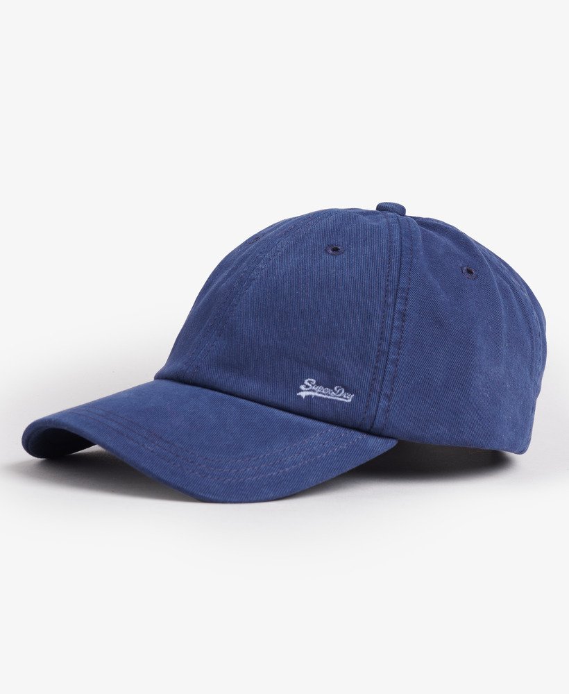 vintage geborduurde pet in diep marineblauw.