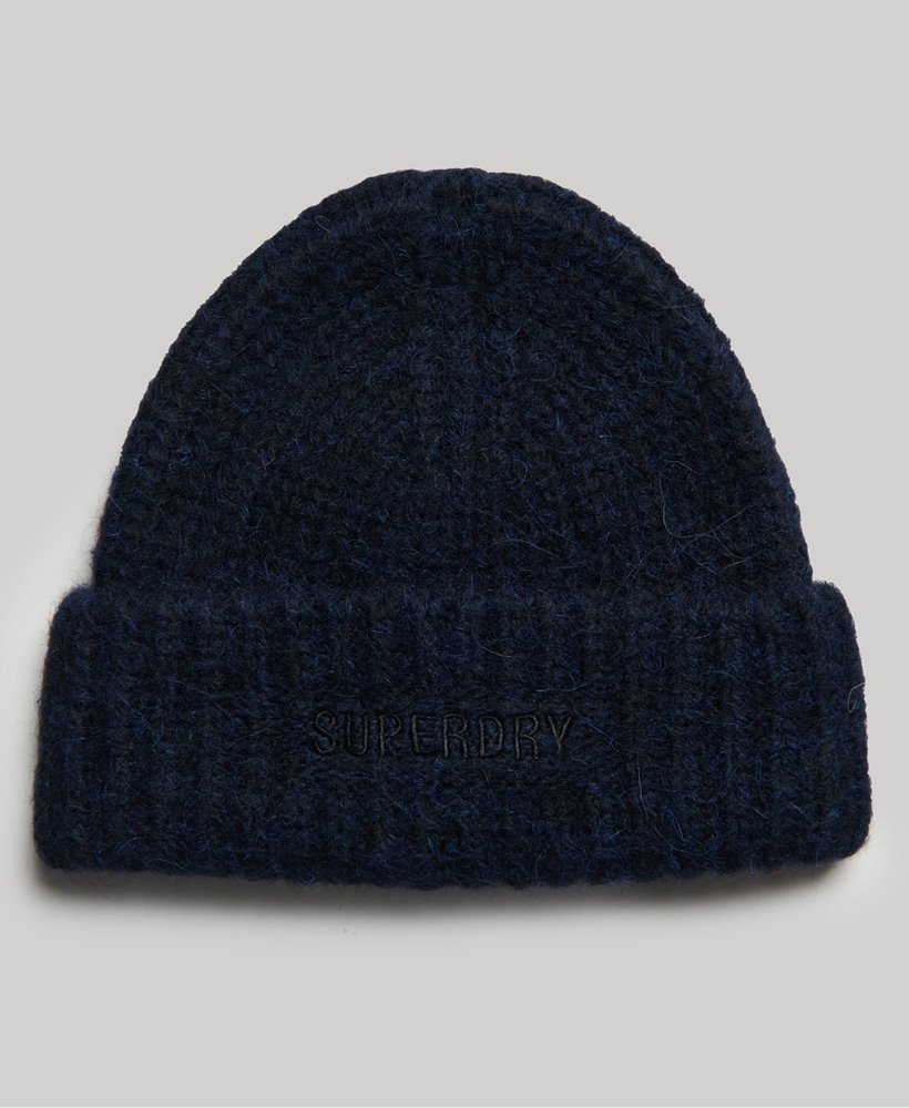 essentiële geribbelde muts in donkerblauw.