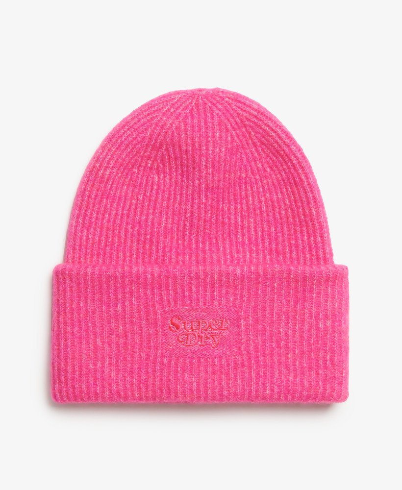 zachte ribgebreide muts in fel magenta roze