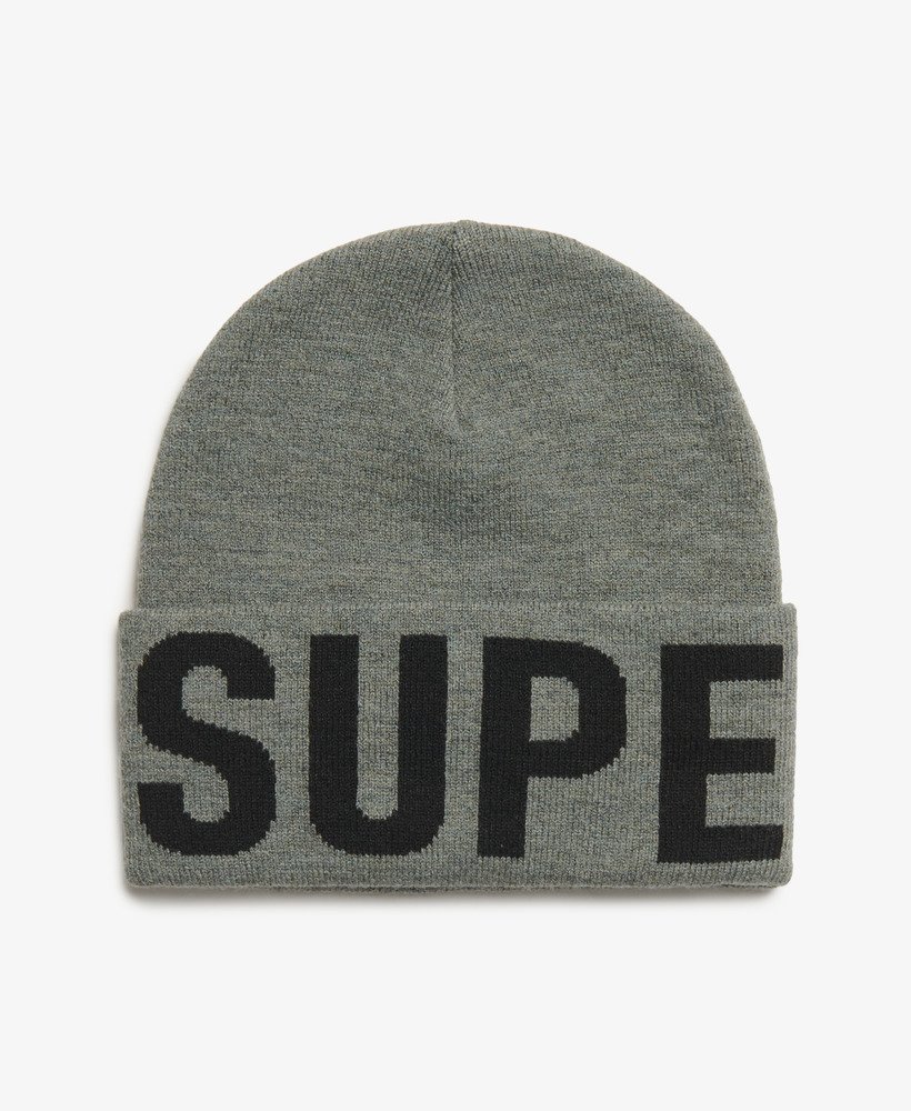 gebreide muts met merklogo in rock grey marl.