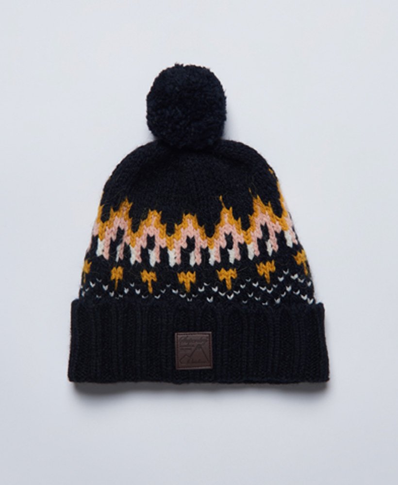 intarsia muts in marineblauw