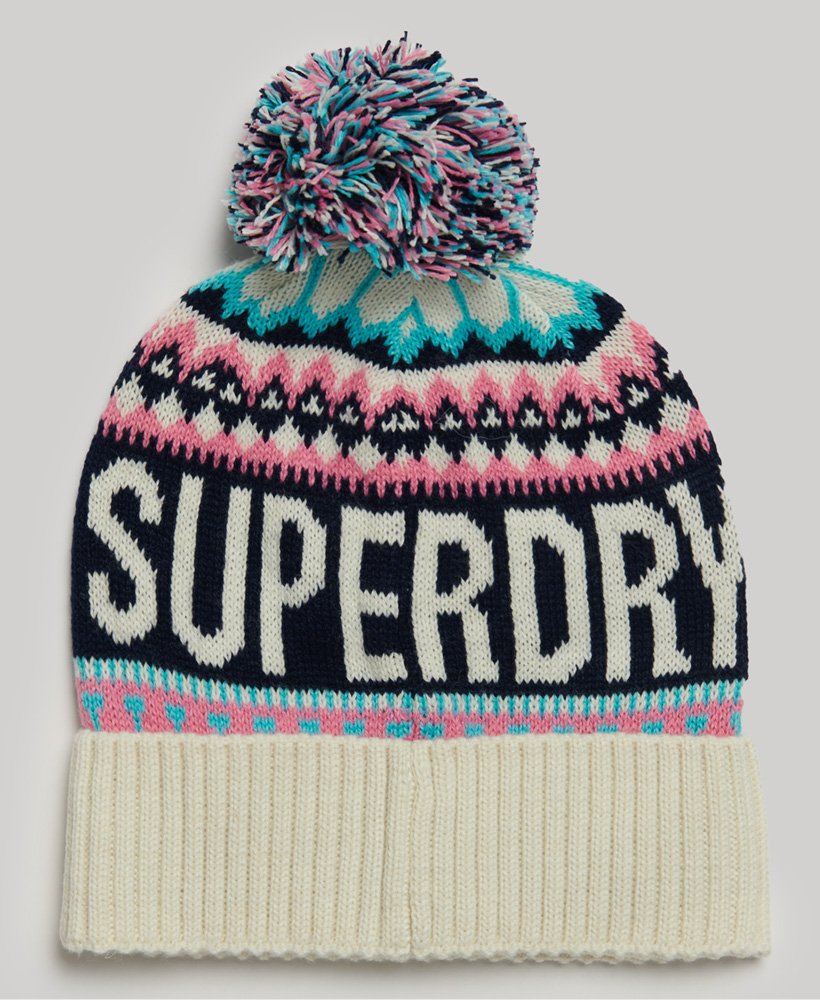 fairisle beanie hat in ecru