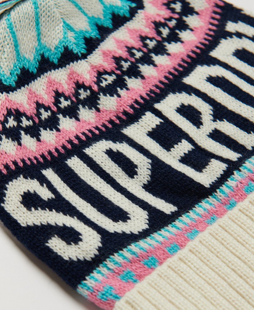 fairisle beanie hat in ecru