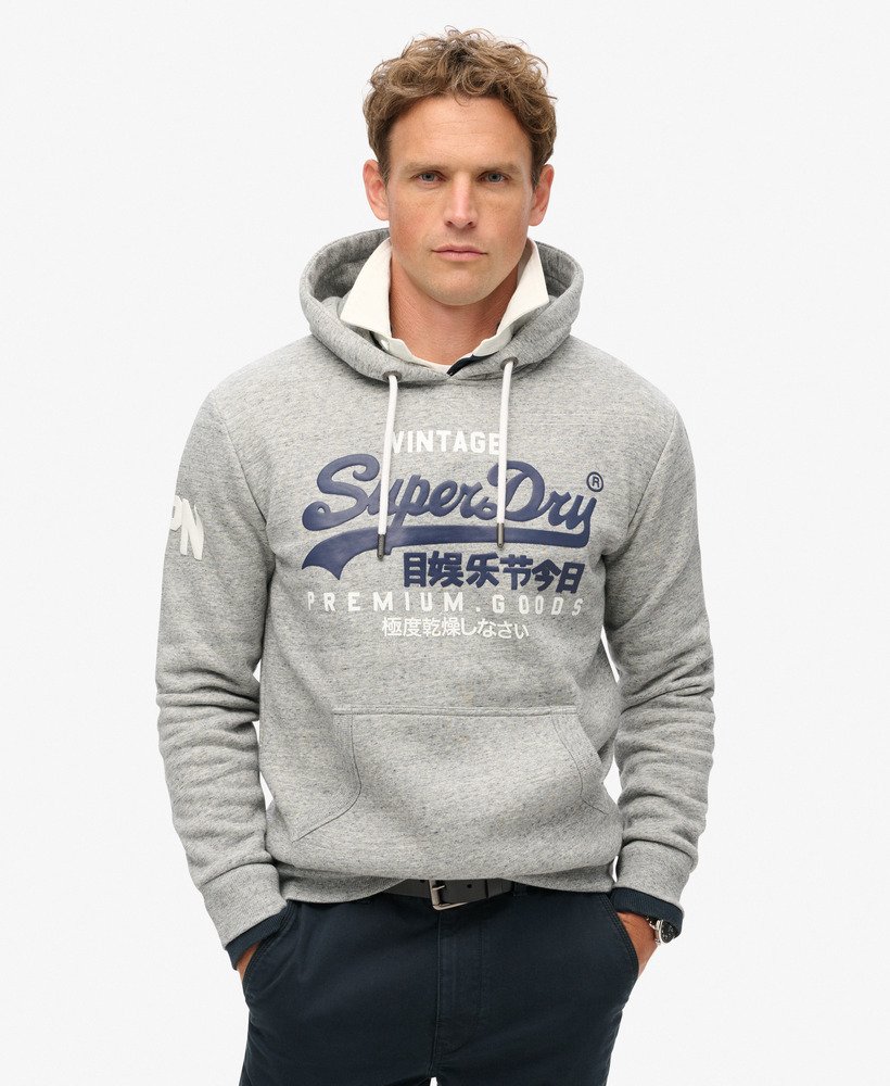 hoodie met vintage logo van biologisch katoen in grijs gemêleerd