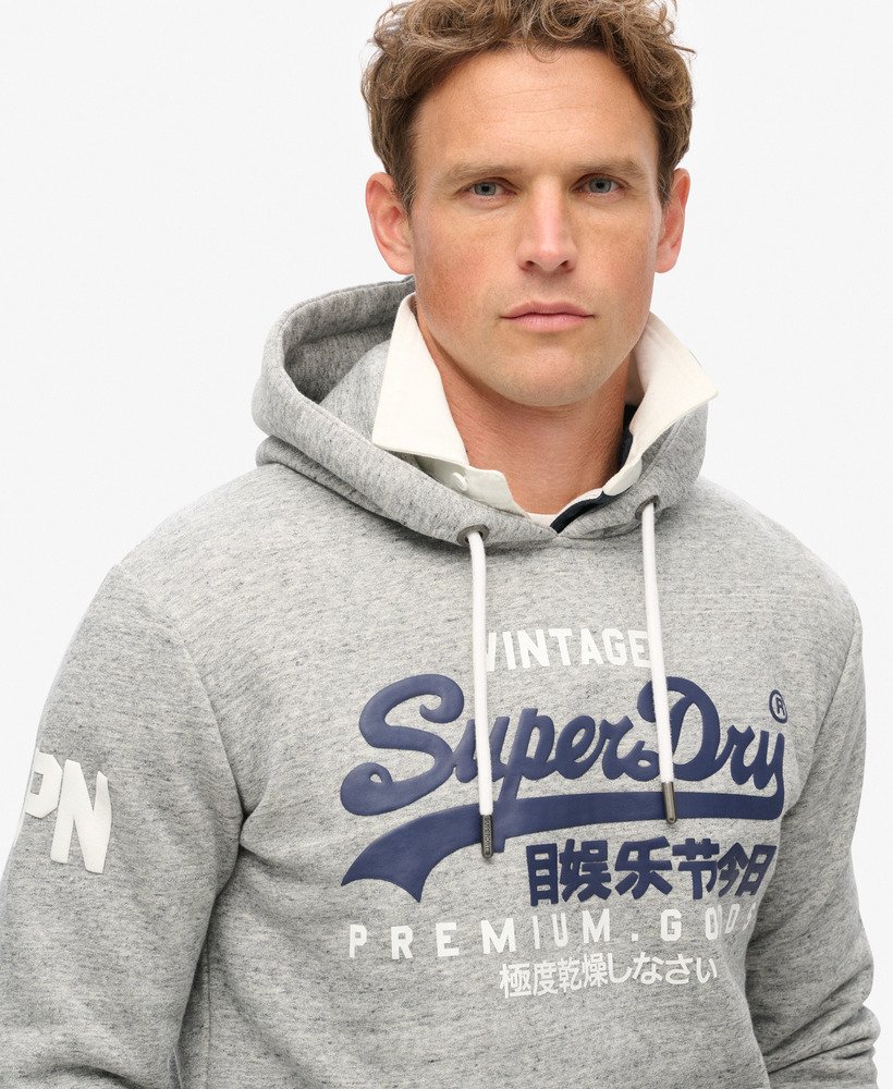 hoodie met vintage logo van biologisch katoen in grijs gemêleerd