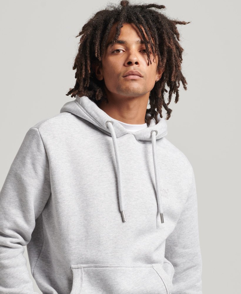 hoodie met essential logo van biologisch katoen in glacier grey marl.