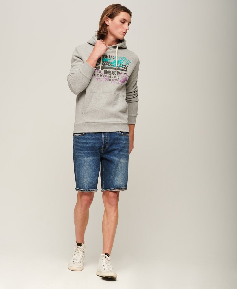vintage logo narrative hoodie in grey marl