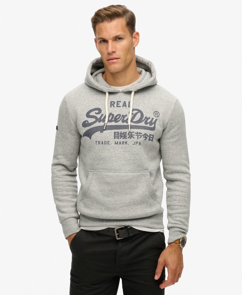vintage logo hoodie in sportief grijs gemêleerd