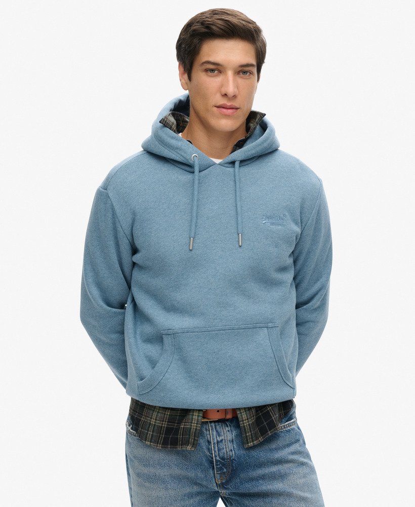 essential logo hoodie in bluestone blue marl