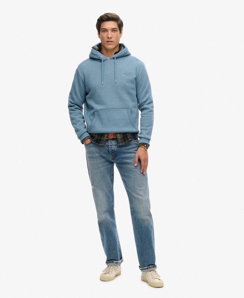 essential logo hoodie in bluestone blue marl