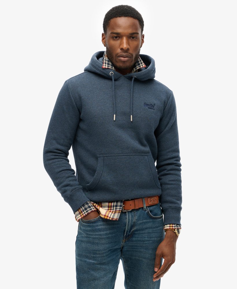 essential logo hoodie in vintage navy marl