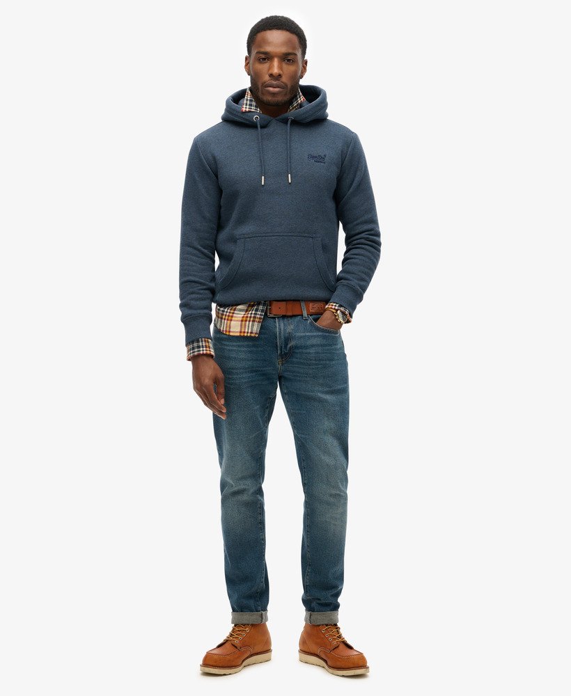 essential logo hoodie in vintage navy marl