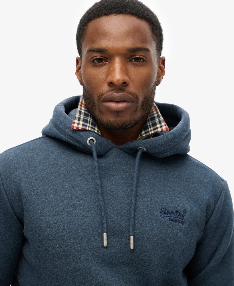 essential logo hoodie in vintage navy marl