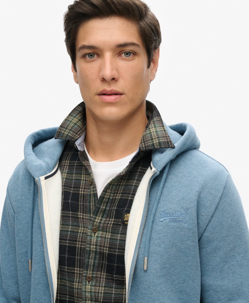 essential logo zip hoodie in bluestone blue marl