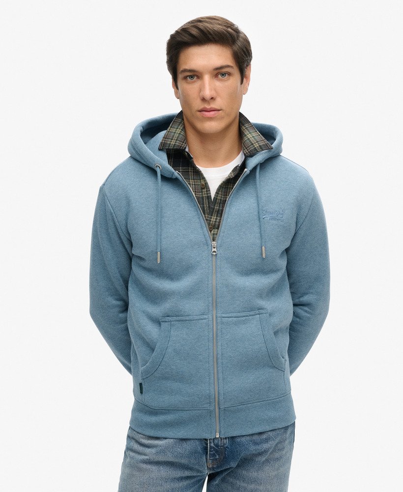 essential logo zip hoodie in bluestone blue marl