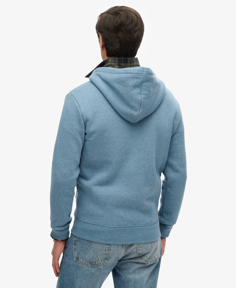 essential logo zip hoodie in bluestone blue marl