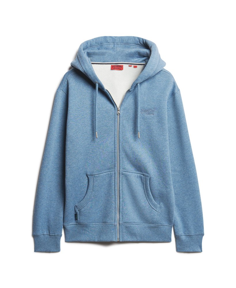 essential logo zip hoodie in bluestone blue marl