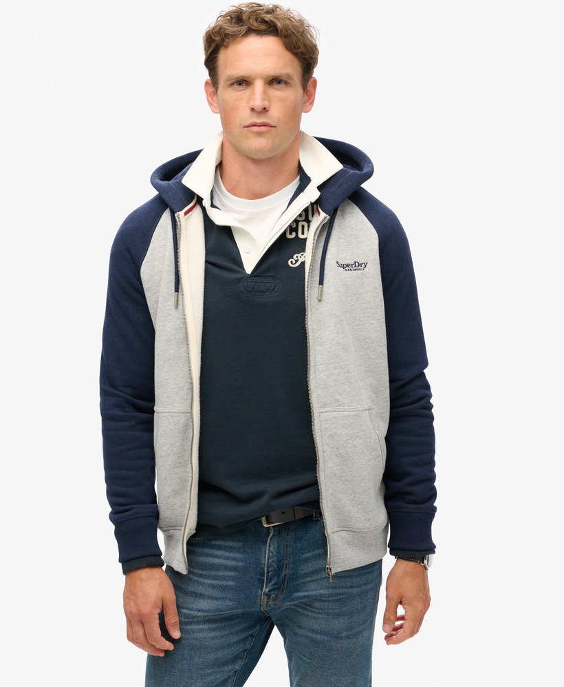 essentiële baseball hoodie met rits in sportief grijs gemêleerddonkerblauw gemêleerd