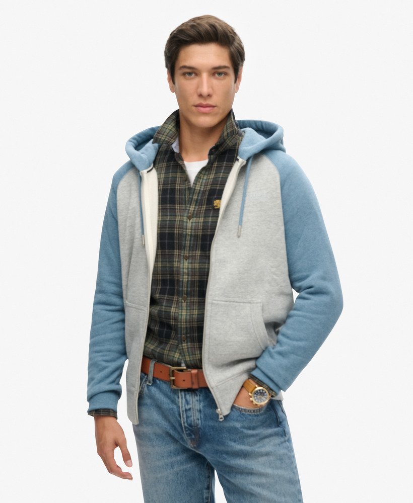 essentiële baseball hoodie met rits in sportief grijs gemêleerdblauw gemêleerd