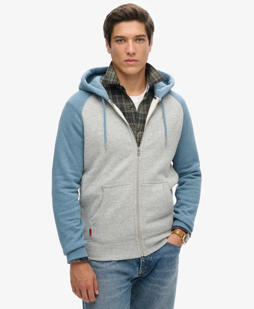 essentiële baseball hoodie met rits in sportief grijs gemêleerdblauw gemêleerd