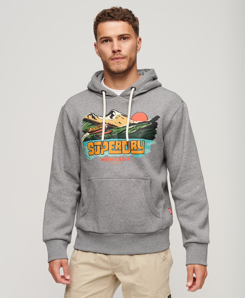 hoodie met reisansichtkaartprint in donkergrijs gemêleerd.