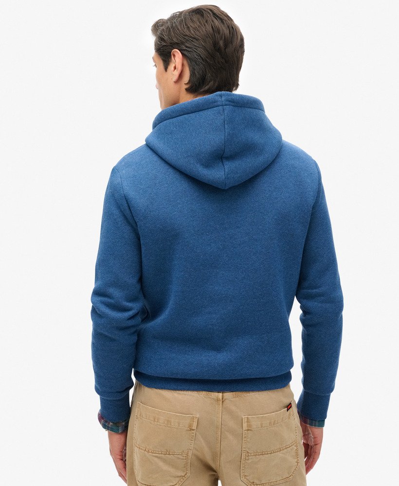 hoodie met vintage logo in effen kleuren in een helderblauwe gemêleerde uitvoering.