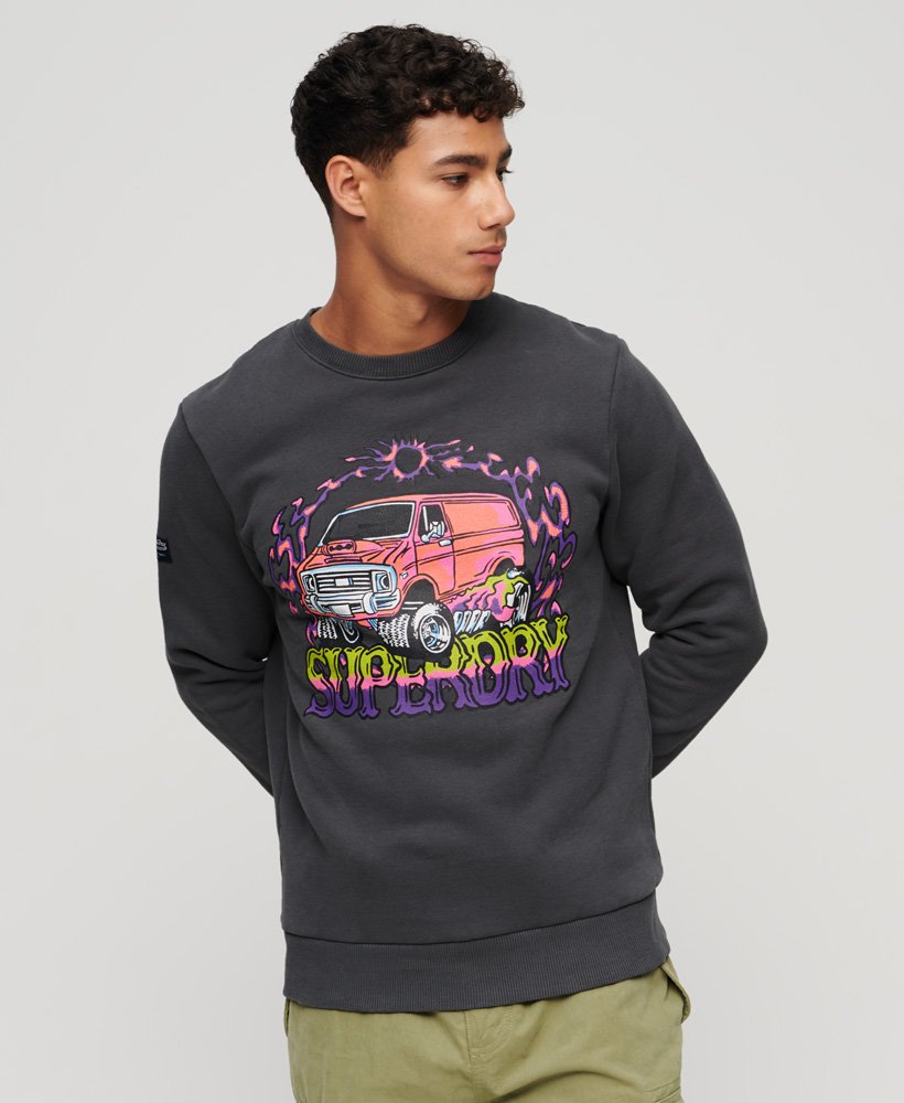 motor retro graphic sweatshirt in mid grijs