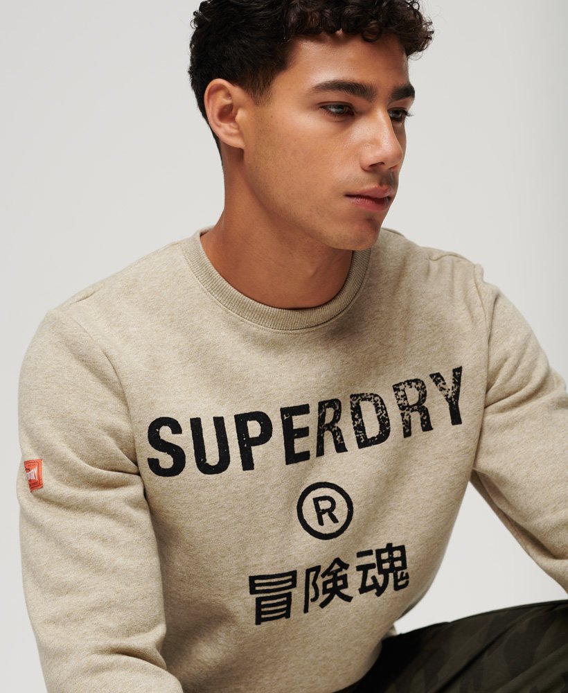 werkkledinglogo vintage crew sweatshirt in beige met bruine spikkels.