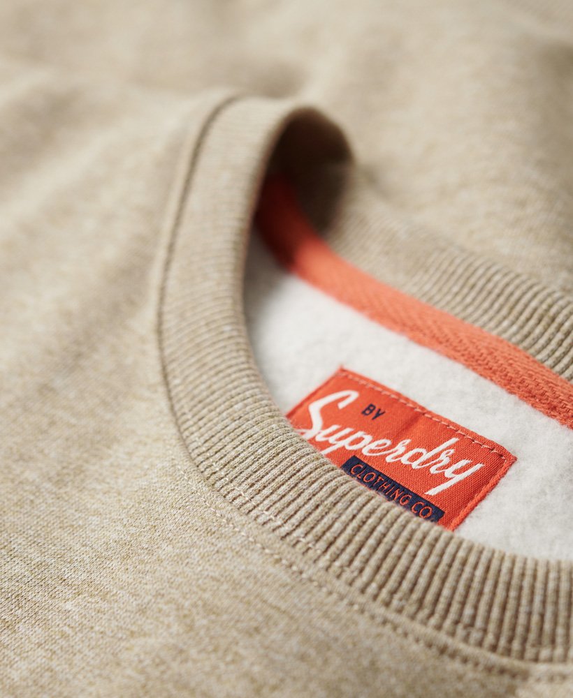 werkkledinglogo vintage crew sweatshirt in beige met bruine spikkels.